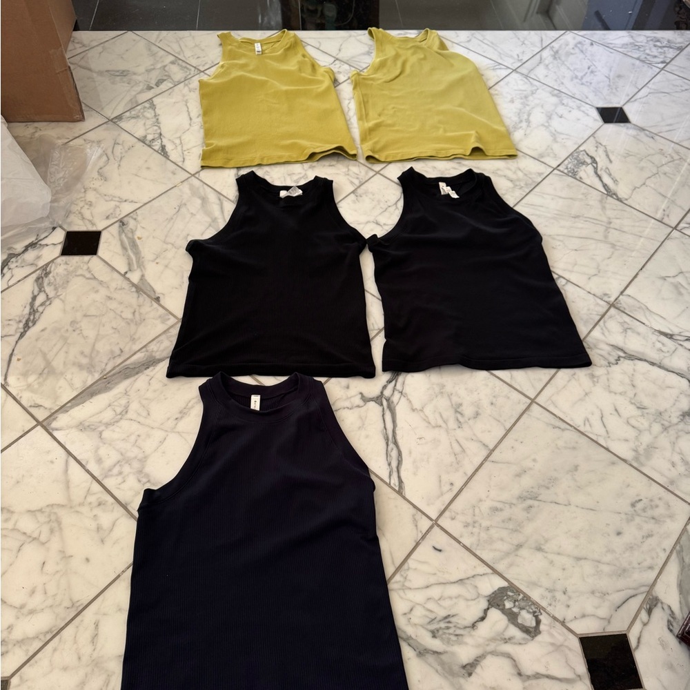 Athleta Black, Yellow and Navy Tank Tops   Size M  ( Group of 5)